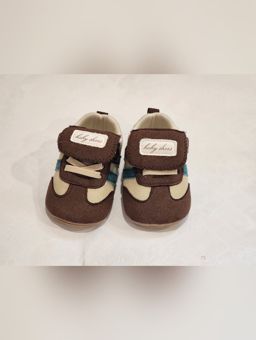 Baby Shoes 6-9 Months Brown Beige Teal Soft Sole Prewalker Sneakers Unisex